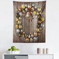 thumbnail image 1 of Christmas Tapestry, Wreath Style Ornament with Baubles on Rustic Style Background Wooden Board Theme, Fabric Wall Hanging Decor for Bedroom Living Room Dorm, 5 Sizes, Multicolor, by Ambesonne, 1 of 1