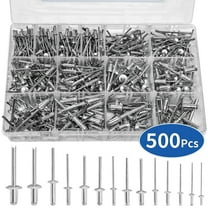 Pop Rivets Assortment Kit 14 SAE Sizes Aluminum Rivets (3/32" 1/8" 5/32" 3/16" 1/4") Assorted Blind Rivets with Reinfored Divider & Labeled Case 500 pcs