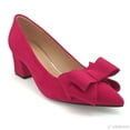 thumbnail image 3 of Women's Pointed Toe Pumps, 2 Inches Slip On Low Chunky Block Heels, Padded Latex Cushion, Pink Bows, Size 7.5, 3 of 7