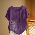 thumbnail image 5 of Levmjia Womens Tops Casual Fashion Floral Print Round Neck Short Sleeve Cotton Linen Button Blouse Shirt Soft Polyester Loose Fit T-Shirt All Season Daily Wear, 5 of 5