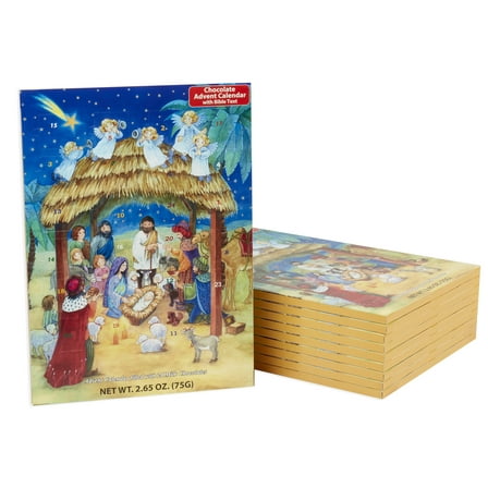 Nativity Scene Chocolate Advent Calendars (10 Pack) by Vermont Christmas Company - 24 Milk Chocolates & Nativity Story