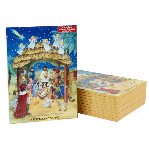 Nativity Scene Chocolate Advent Calendars (10 Pack) by Vermont Christmas Company - 24 Milk Chocolates & Nativity Story