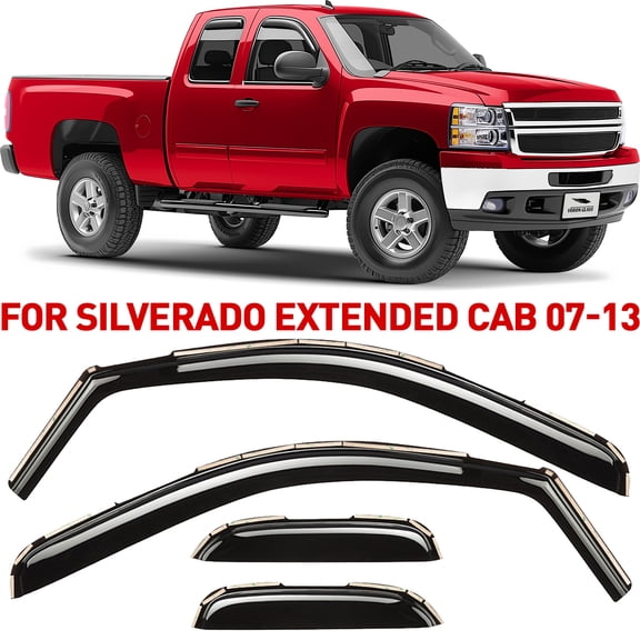 Voron Glass in-Channel Extra Durable Rain Guards for Trucks Chevrolet (Chevy) Silverado 2007-2013 Extended Cab, Window Deflectors, Vent Window Visors, 4 Pieces - 200620
