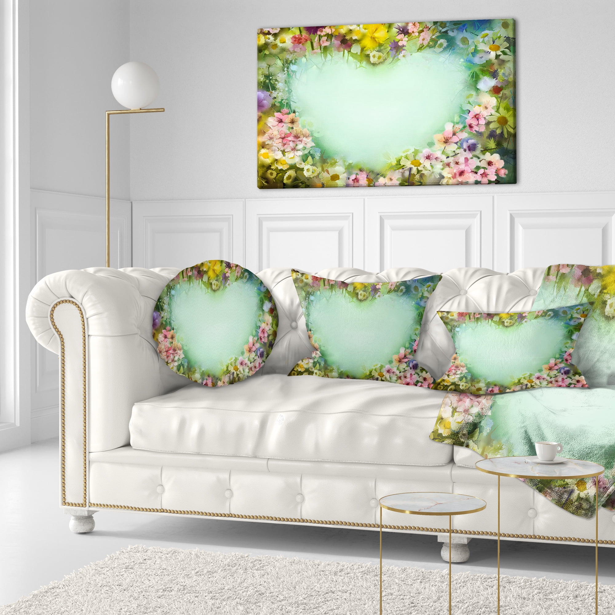 Designart Vintage Flowers with Heart Shape - Floral Throw Pillow - 12x20