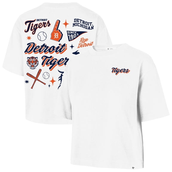 Women's '47 White Detroit Tigers Collage Script Reed City T-Shirt