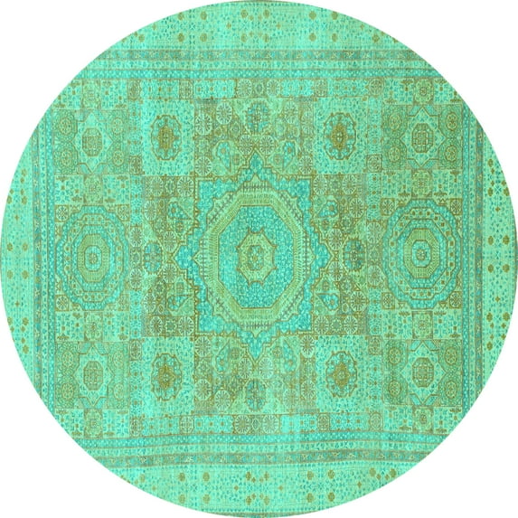 Ahgly Company Indoor Round Abstract Turquoise Blue Modern Area Rugs, 5' Round