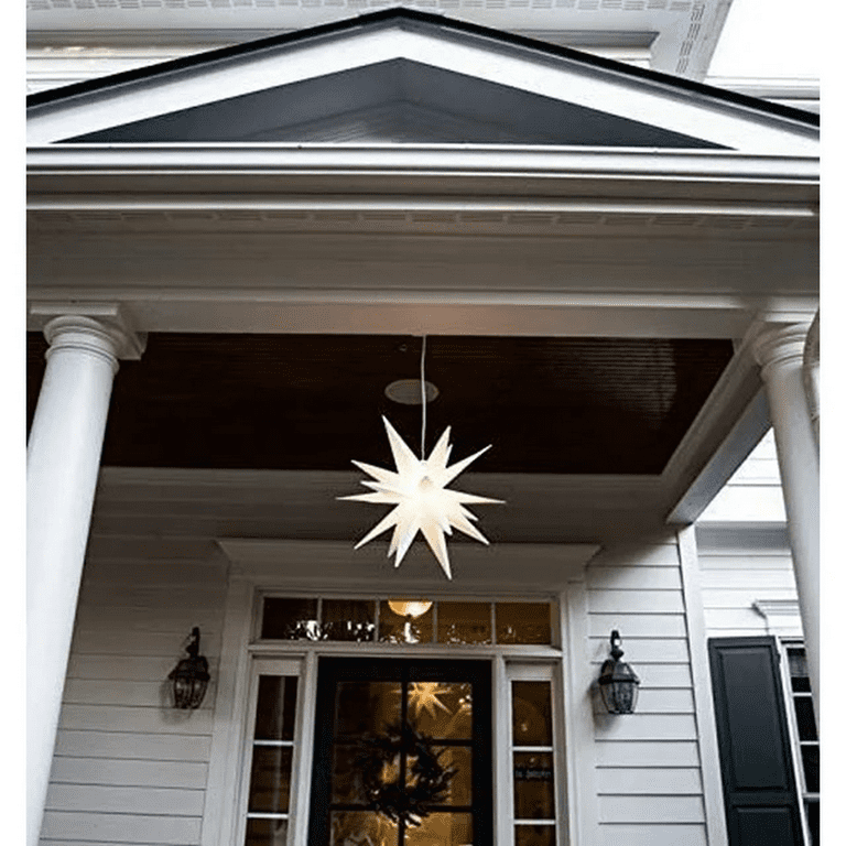 Elf Logic 21 Large Warm White LED Moravian Star - Hanging Outdoor  Christmas Light - Use as Holiday Decoration, Porch Light, 3D Fixture,  Advent Star