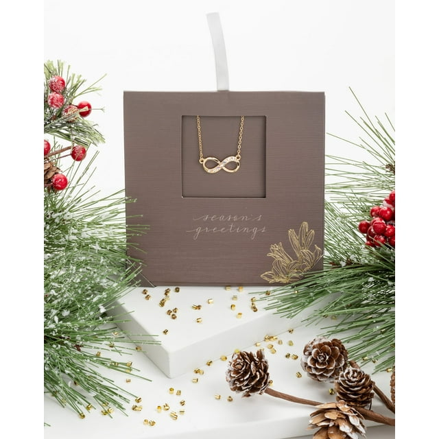 callura Gold AB Infinity Swarovski Crystal Pendant Necklace with Holiday Gift Card – Timeless Goldtone Infinity Design