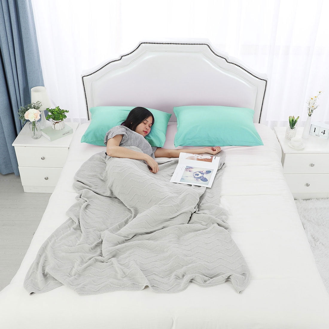 Unique Bargains Pillowcases 2-Piece Egyptian Cotton Pillow Cover Cyan Queen