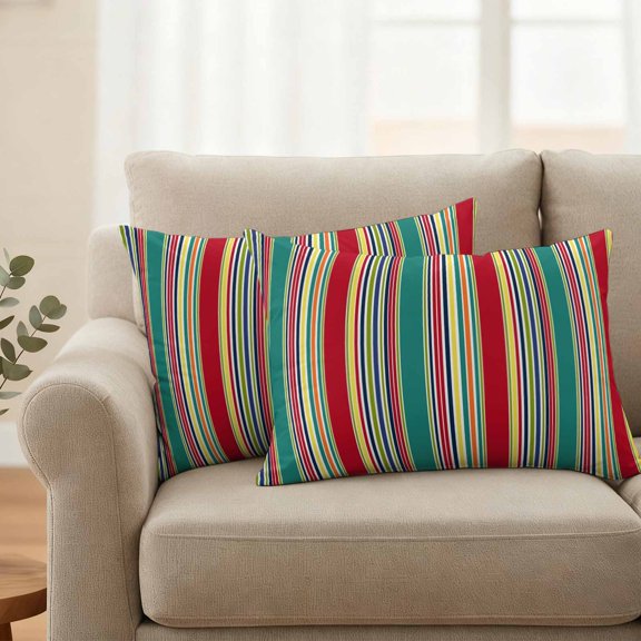 Abstract Colorful Stripe Waterproof Throw Pillow Covers Set of 2 Modern Minimalist Vertical Lines Outdoor Cushion Cover Pillow Protector Decorative Pillowcases for Bed Sofa Couch