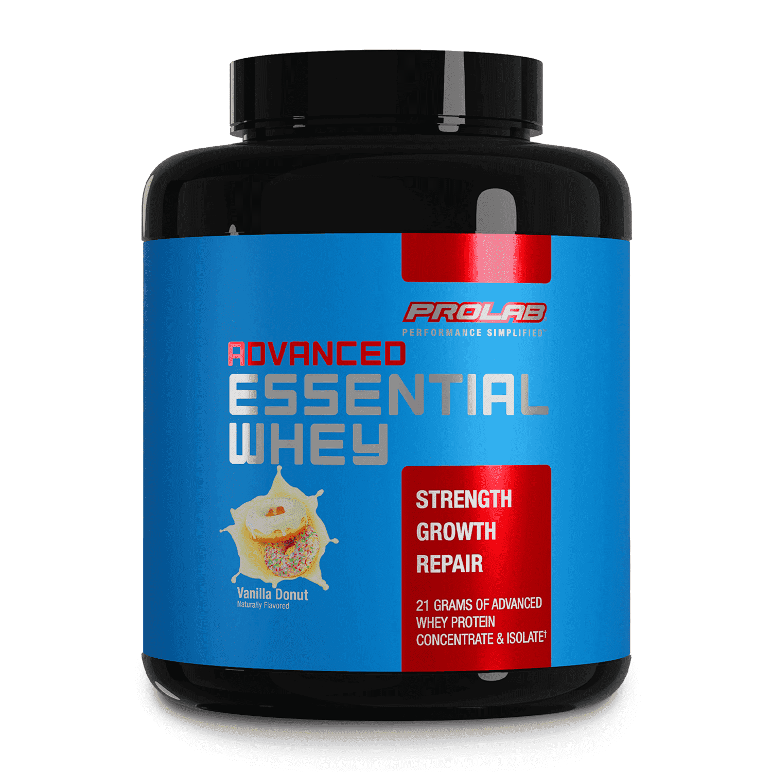 Prolab Nutrition Advanced Essential Whey Protein Powder – Vanilla Donut, 5lb Tub, 21g Protein, 5g BCAAs, 1g Sugar