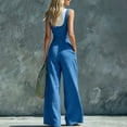 thumbnail image 7 of Women's Solid Color 100% Polyester Wide Leg Jumpsuit, High Waisted Button Front, Comfortable Casual Fit, Summer Beach Party Office Vacation Rome Travel, Womens Trousers Women's, 7 of 7