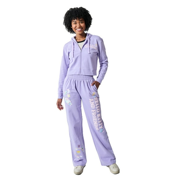 Hello Kitty & Friends Circus Character Art Women’s 2-Pack Lavender Long Sleeve Crop Hoodie & Joggers Combo Set-Large