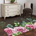 thumbnail image 3 of Spring Pink Roses Area Rugs 2.7'x5', Washable Small Throw Rugs for Kitchen Bedroom, Pastoral Eucalyptus Leaves Brown Wooden Indoor Outdoor Rug Non-Slip Low Pile Carpet Runner Reversible Floor Mats, 3 of 8
