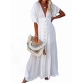 thumbnail image 2 of Robe d'Été Décontractée pour Femmes, Robe Maxi à Volants, Robe Boho Boutonnée, Longue Tunique Blanche Taille Unique, 2 of 9