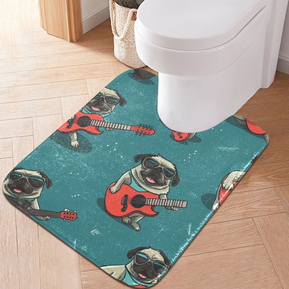 Toilet Rug U-Shaped Bathroom Rugs Non-Slip Soft Plush Machine Washable Contour Bath Mat Rock Pekingese Dogs 24x20