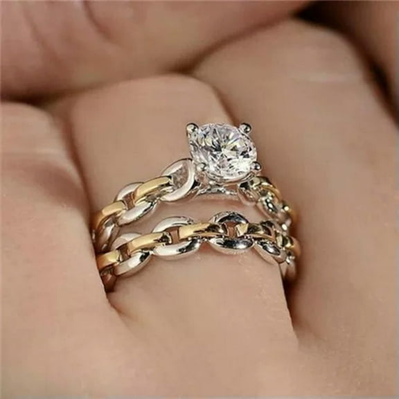 K-KED Fashion Yellow Gold Plated Rings Women Cubic Zirconia Delicate Jewelry Ring Set Size 6-10-10-Style 5
