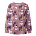 thumbnail image 4 of Wang6 Button down Christmas Cardigan for Women Trendy Long Sleeve Xmas Tree Snowman Printed Sweater Tops Fall Winter Crew Neck Loose Fit Lightweight Jacket Light Purple S, 4 of 5