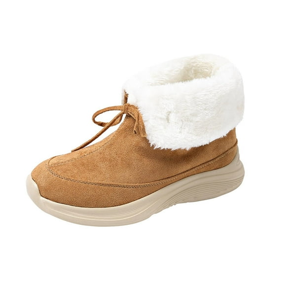 QQAMB Womens Snow Boots Suede Faux Fur Lining Winter Booties Lace Up Comfy Walking Bootie Outdoor Anti-Slip Ankle Boots