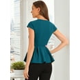 thumbnail image 4 of DARING DIVA Women's Elegant Round Neck Solid Color Cap Sleeve Blouses M Peacock Blue, 4 of 6