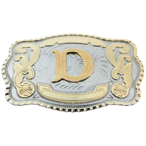 Initial Letter "D" Cowboy Rodeo Western Large Gold Tone Belt Buckle