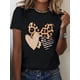 thumbnail image 1 of Women's Fashion Casual Sports T-Shirt with Trendy Leopard and Striped Heart Print, Crew Neck Knit Polyester Blend Tee with Medium Stretch for All Seasons Tee For Adult, Men, Women, Teen, Teenager, Ad, 1 of 5