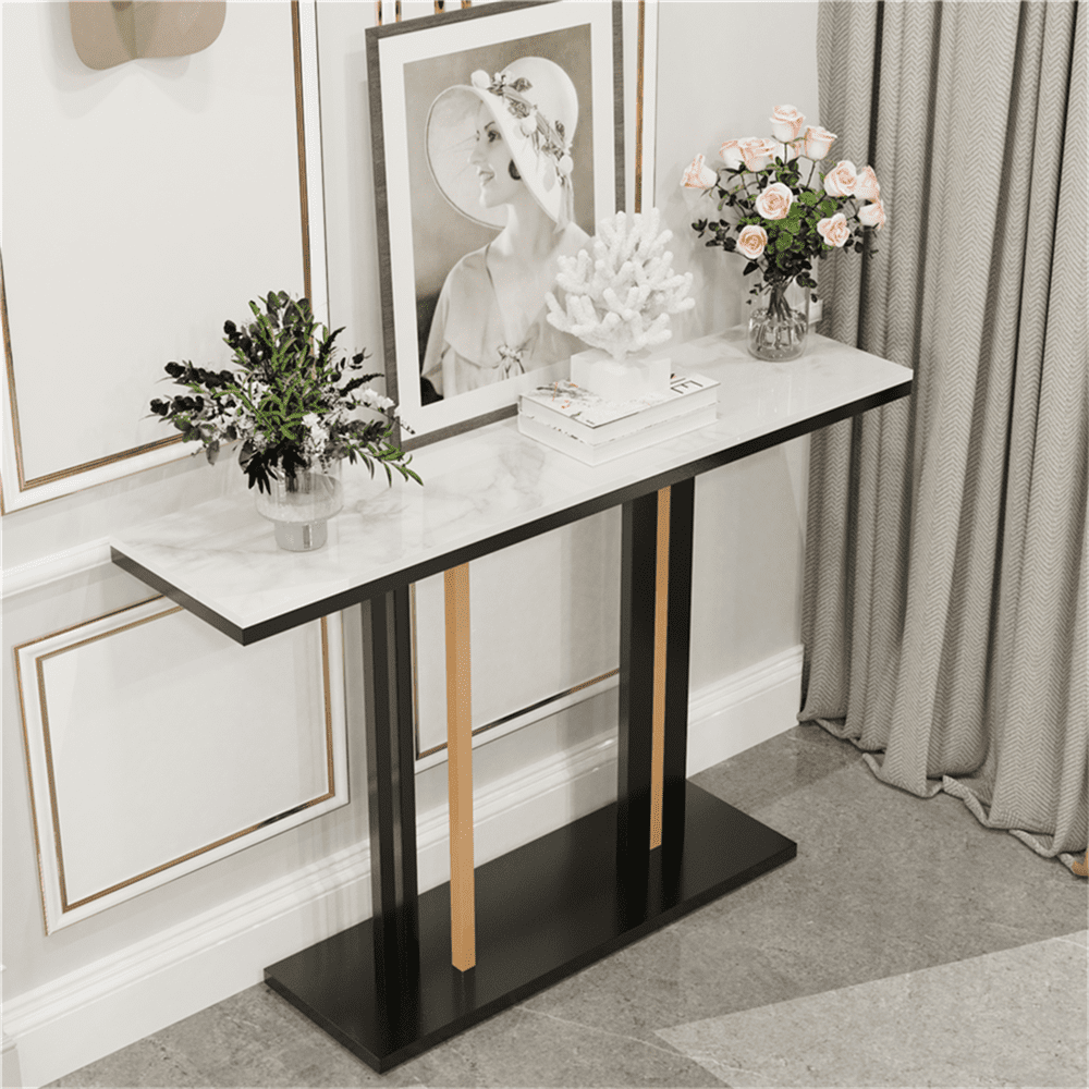 Wisfor Sintered Stone Console Table Narrow Long Hall Display Table for Entryway Living Room,White
