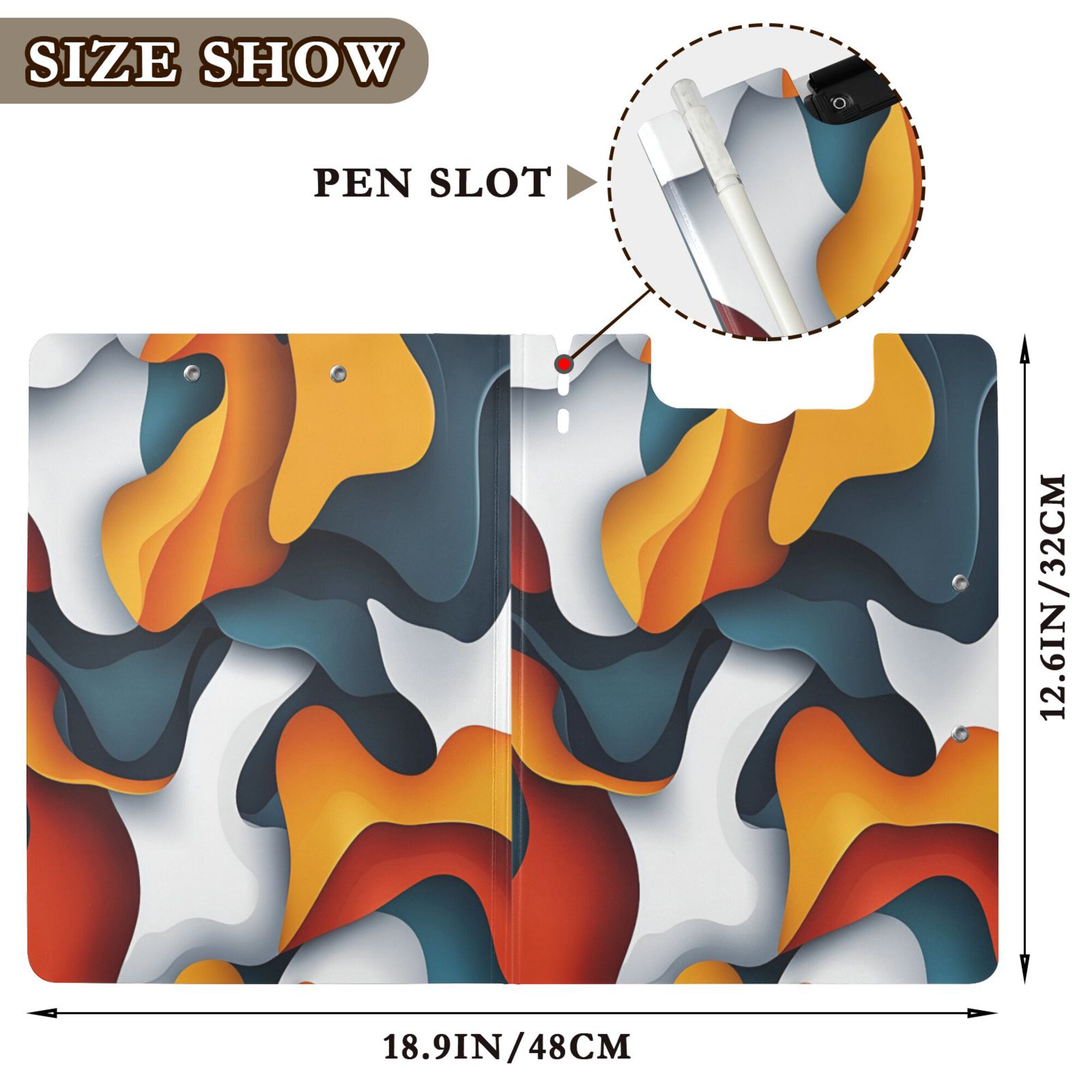 FORMRS A4 Clipboard Folder with Pen Holder Horizontal Foldable School Office Binder, Abstract Wavy