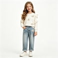 thumbnail image 2 of Mnyotv Little Girls Fall Outfits Crochet Flowers Long Sleeve Pullover Tops and Jeans Pants with Pockets Size 18-24Months, 2 of 5
