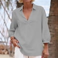 thumbnail image 5 of Women's 3/4 Sleeve Tops Linen Blend Lightweight Casual Dressy Lapel V Neck Blouses Solid Spring Summer Clothes (2XL, Gray), 5 of 8