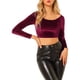 thumbnail image 5 of INSPIRAR CHIC Blusas Cortas de Terciopelo de Manga Larga Off Shoulder S Burgundy, 5 of 8