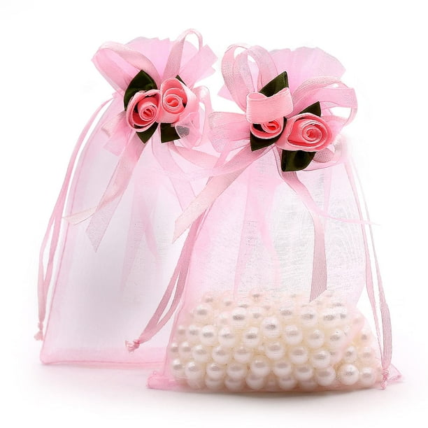 Bolsas de regalo SumDirect Rose Organza 10 x 15 cm - 50 unidades rosas