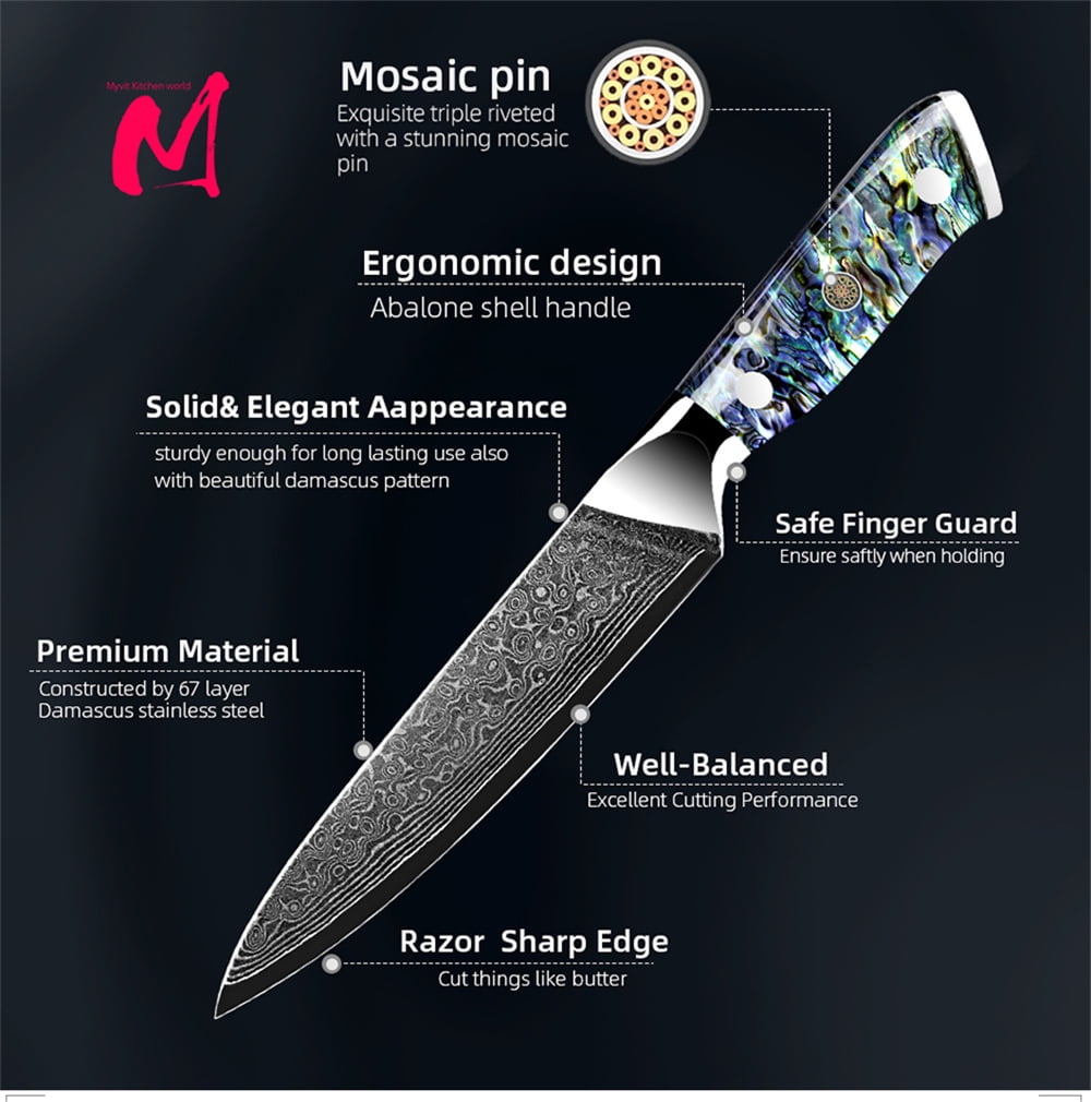 Kitchen Knife Damascus Steel Knife VG10 67 Layers Japanese Chef Knives Santoku Carving Cutting Tool Abalone Shell Handle with Sheath and Giftbox