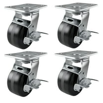 4 Heavy Duty Caster Set 4" Phenolic Wheels - 4 Swivel with Brake