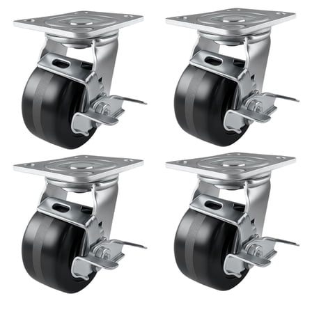 4 Heavy Duty Caster Set 4" Phenolic Wheels - 4 Swivel with Brake