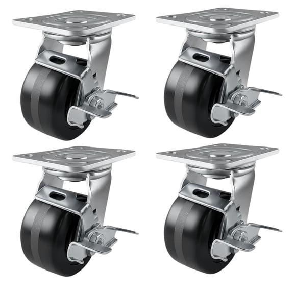 4 Heavy Duty Caster Set 4" Phenolic Wheels - 4 Swivel with Brake