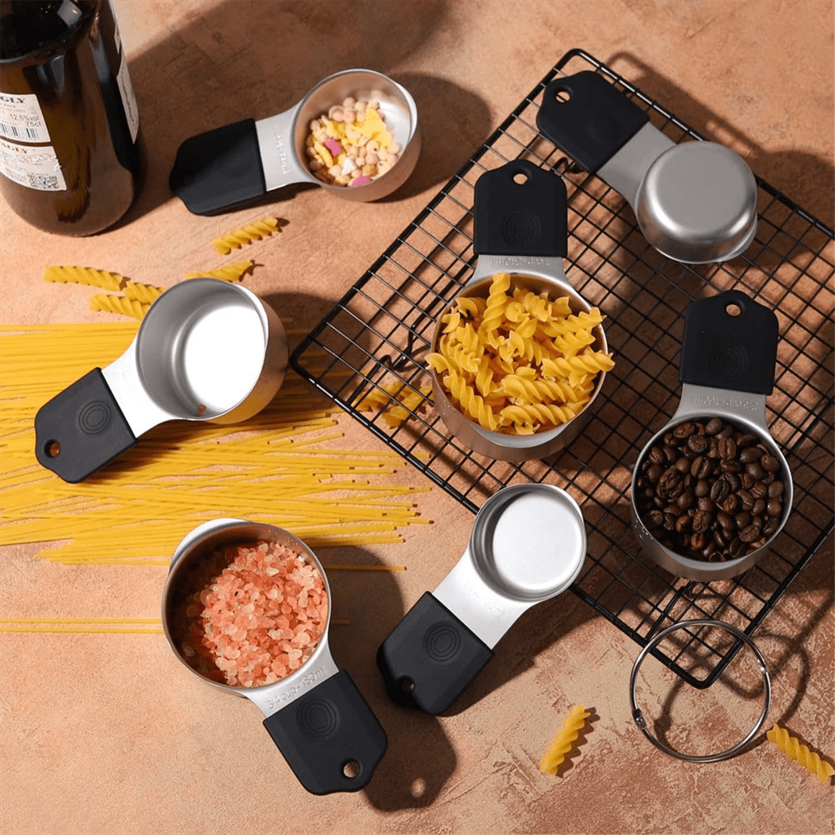 Magnetic Measuring Cups Set Stainless Steel Heavy Duty Metal Measuring Cups for Dry and Liquid Ingredients (Black)
