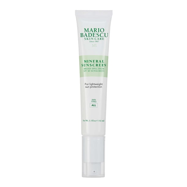 Mario Badescu Protector solar mineral SPF 30 para todo tipo de piel | Hidratante sin aceite, seguro para arrecifes, formulado con óxido de zinc, ácido hialurónico y an