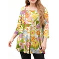thumbnail image 2 of Dweltoz Womens Plus Size T Shirts L-4XL Summer Crew Neck Tunics 3/4 Sleeve T-Shirts Casual Floral Print Tunics Blouses,Yellow 2XL, 2 of 5