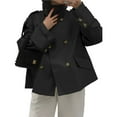 thumbnail image 2 of Female Short Trench Coat Oversized Double Breasted Stand Collar Cropped Jacket Fall Casual Work Outerwear Black L, 2 of 10