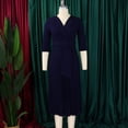 thumbnail image 3 of AURA Women’s Pleated Midi Dress Suit Collar High Waist Three Quarter Sleeve Solid Color S XXXL, 3 of 7