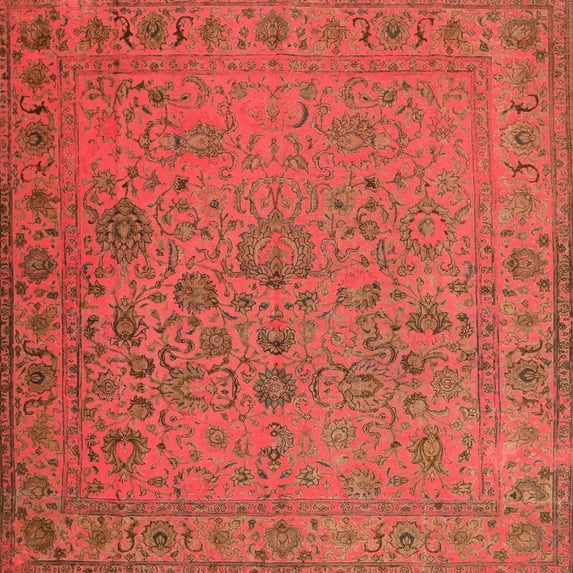 Ahgly Company Machine Washable Indoor Square Contemporary Red Area Rugs, 5' Square