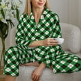 thumbnail image 6 of Pofeuu Green Argyle Plaid Print Womens Pajamas Set Long Sleeve Sleepwear Button Down Nightwear Soft Pj Lounge Sets Button Down Pajamas Women-X-Large, 6 of 7