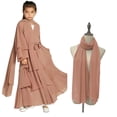 thumbnail image 2 of Kids Prayer Dress Muslim Clothes for Girls Chiffon Long Sleeve Abaya with Hijab Two Piece Maxi Islamic Set Scarf Kaftan Jilbab Khaki 13-14 Years, 2 of 7