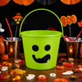 thumbnail image 4 of Halloween Limited！ Halloween Trick or Treat Bucket, Green Monster Face Plastic Candy Pail with Handle, Kids Halloween Candy Basket for Party Favors and Halloween Decorations, 4 of 5