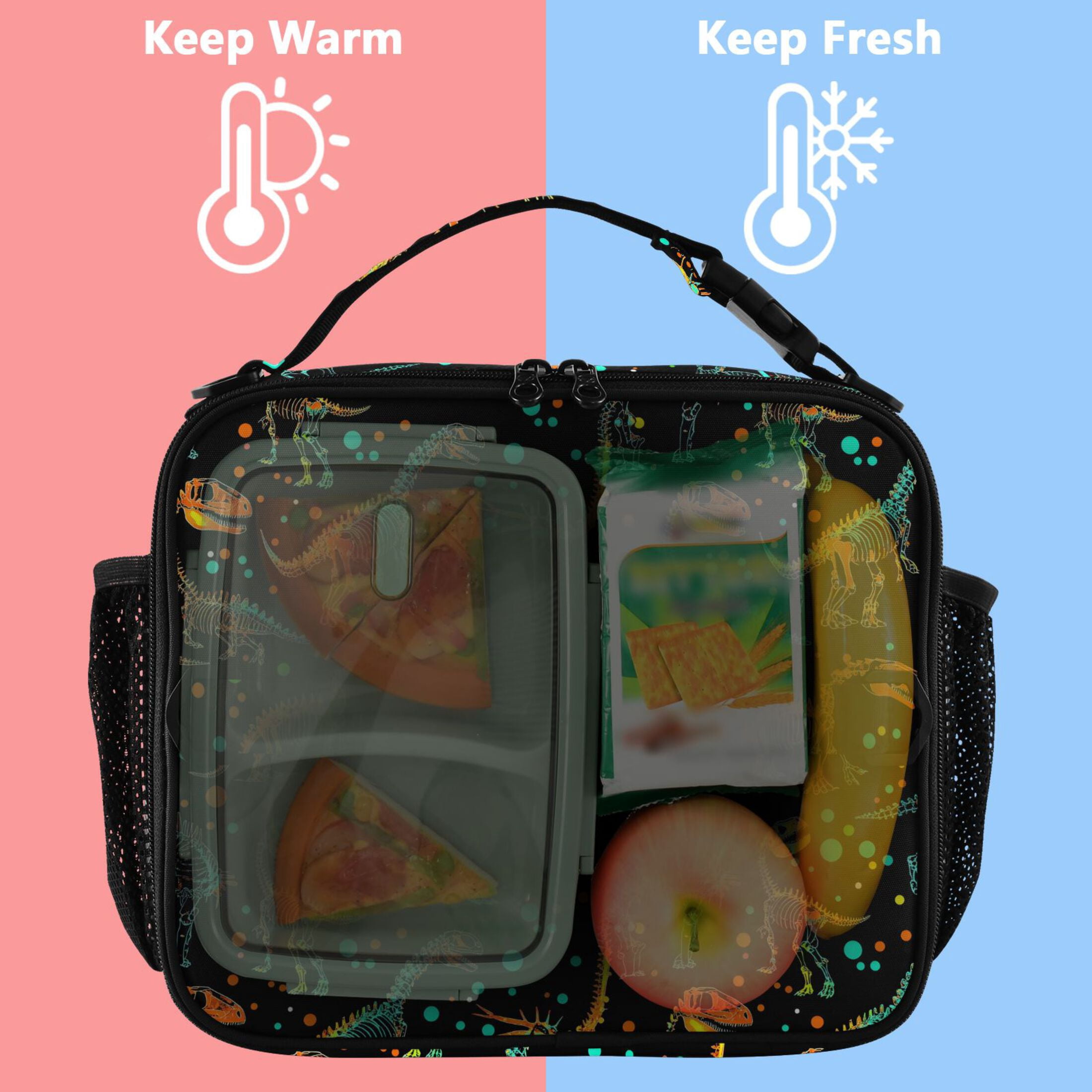 ALAZA Cartoon Dinosaur Lunch Box Insulated Lunch Bag Cooler Tote with Shoulder Strap