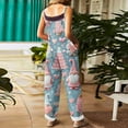 thumbnail image 4 of Women's Vintage Cotton Linen Overalls with Christmas Print - Casual Loose Jumpsuit with Shoulder Straps & Pockets, Light Blue, Size L, 4 of 6
