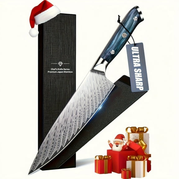 8" Japanese Chef Knife - High Carbon Stainless Steel Full Tang, - Ergonomic Resin Handle with Sunflower Mosaic , Includes Sheath & Gift Box - Perfect Christmas Gift for Men, Home & Professional Chefs