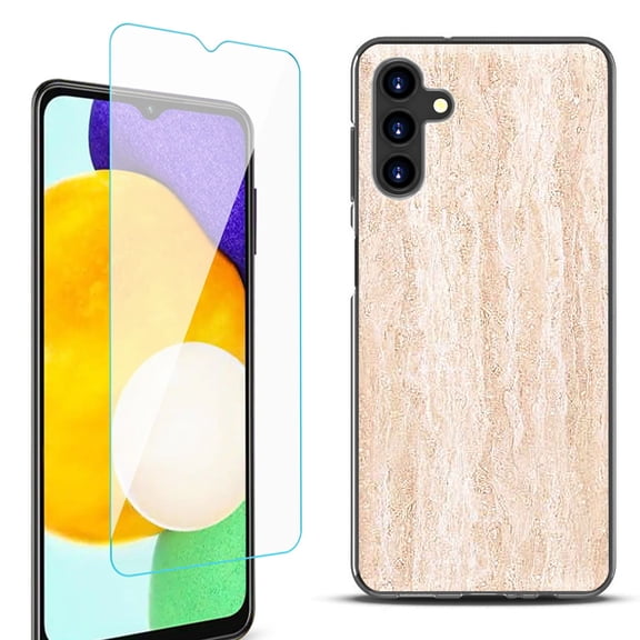 Slim-Fit Protective Fashion Phone Case (Black) for Samsung Galaxy A13 5G, with Tempered Glass Screen Protector, by OneToughShield ® - Marble/Coffee Tone