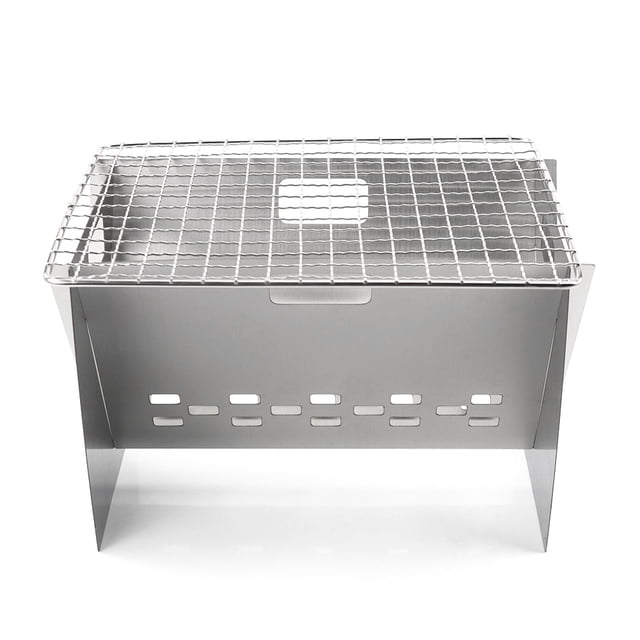 ikayaa Camping Bois de Chauffage Extérieur Portable Pliant Acier Inoxydable Randonnée Cuisine avec Plaque de Grill